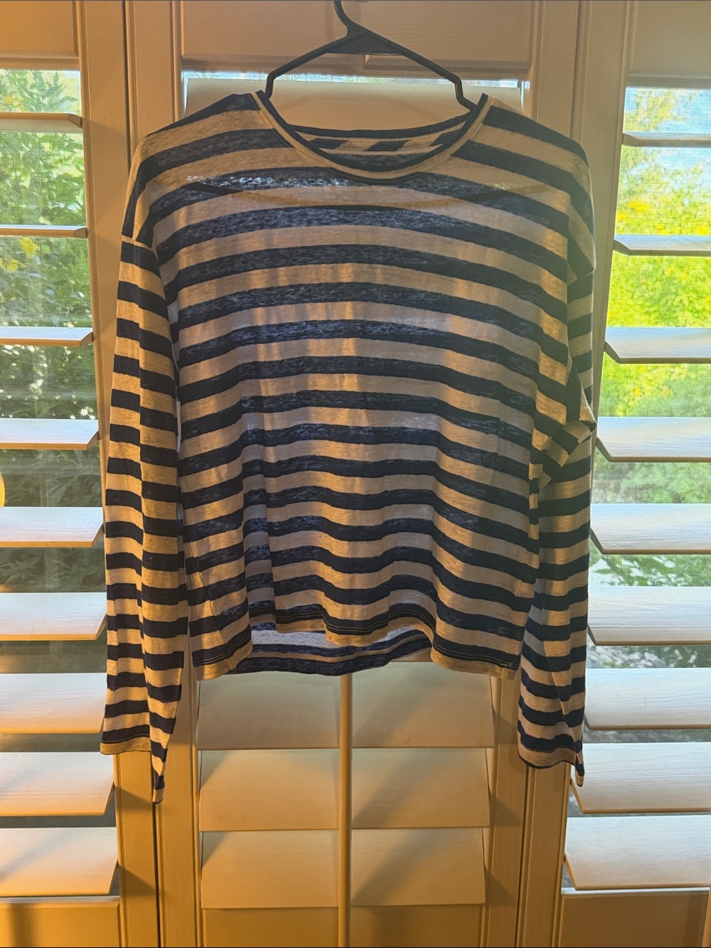 J. Crew Navy and White Striped Long-Sleeve Crewneck
